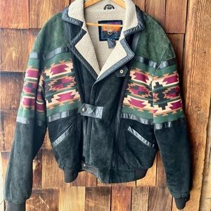 Vintage 1990’s Cripple Creek leather jacket with Aztec print